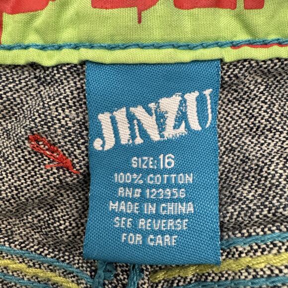 Jinzu Denim Jeans Boys 16 Straight Leg Blue Multicolor Stitch Graffiti Pockets - Picture 7 of 9